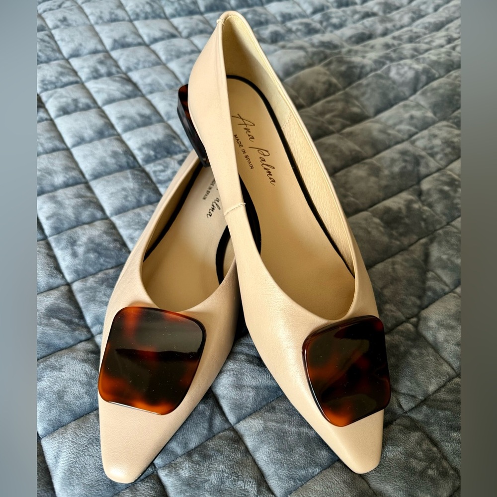 Ana Palma Nude Leather Flats Tortoise Shell